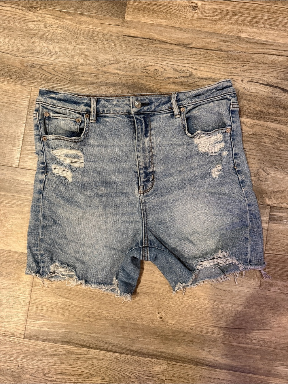 Women’s Distressed Denim Shorts - Light Blue